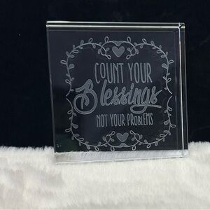 New in Box 3x3 glass block with etching COUNT YOUR BLESSINGS NOT YOUR PROBLEMS
